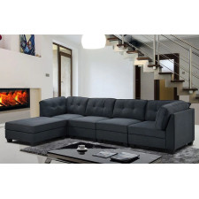 CANAPE D'ANGLE MODULABLE EN TISSU BLEU GRIS FONCE