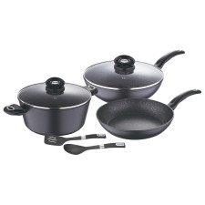 Poêle à Crêpes Bergner Orion 24cm - Aluminium Forgé - Revêtement Marbre - Compatible Induction