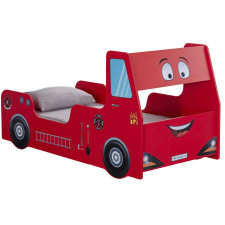 LIT ENFANT CAMION POMPIER 90X190 ROUGE