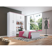 LIT 1 PLACE D134-10 AVEC ARMOIRE 4P BLANC ROSE