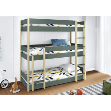 LITS SUPERPOSE TRIPLE BOIS 16671 90X190CM PIN MASSIF ET VERT