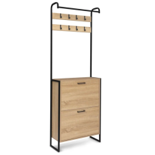 VESTIAIRE 2 PORTES AVEC PORTE MANTEAU ET RANGE CHAUSSURES EFFET BOIS ET METAL