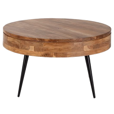 TABLE BASSE RONDE 16522 EN BOIS D'ACACIA AVEC PLATEAU OUVRANT
