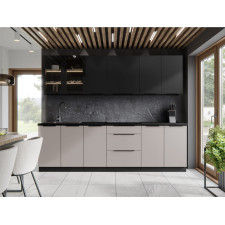 MEUBLE CUISINE SIENA PLAN EN MARBRE 260CM NOIR BEIGE