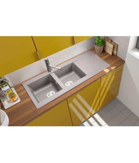 EVIER ENCASTRABLE EINNA-SMC-GRIS 2 BACS - GRIS BETON