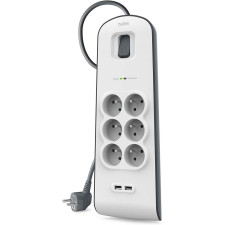 MULTIPRISE PARAFOUDRE BELKIN 6 PRISES 16A 2P T 2 USB INTERRUPTEUR GRIS
